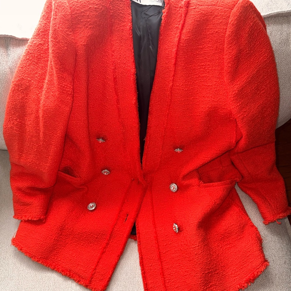 Zara Vibrant Red Blazer with Silver Buttons